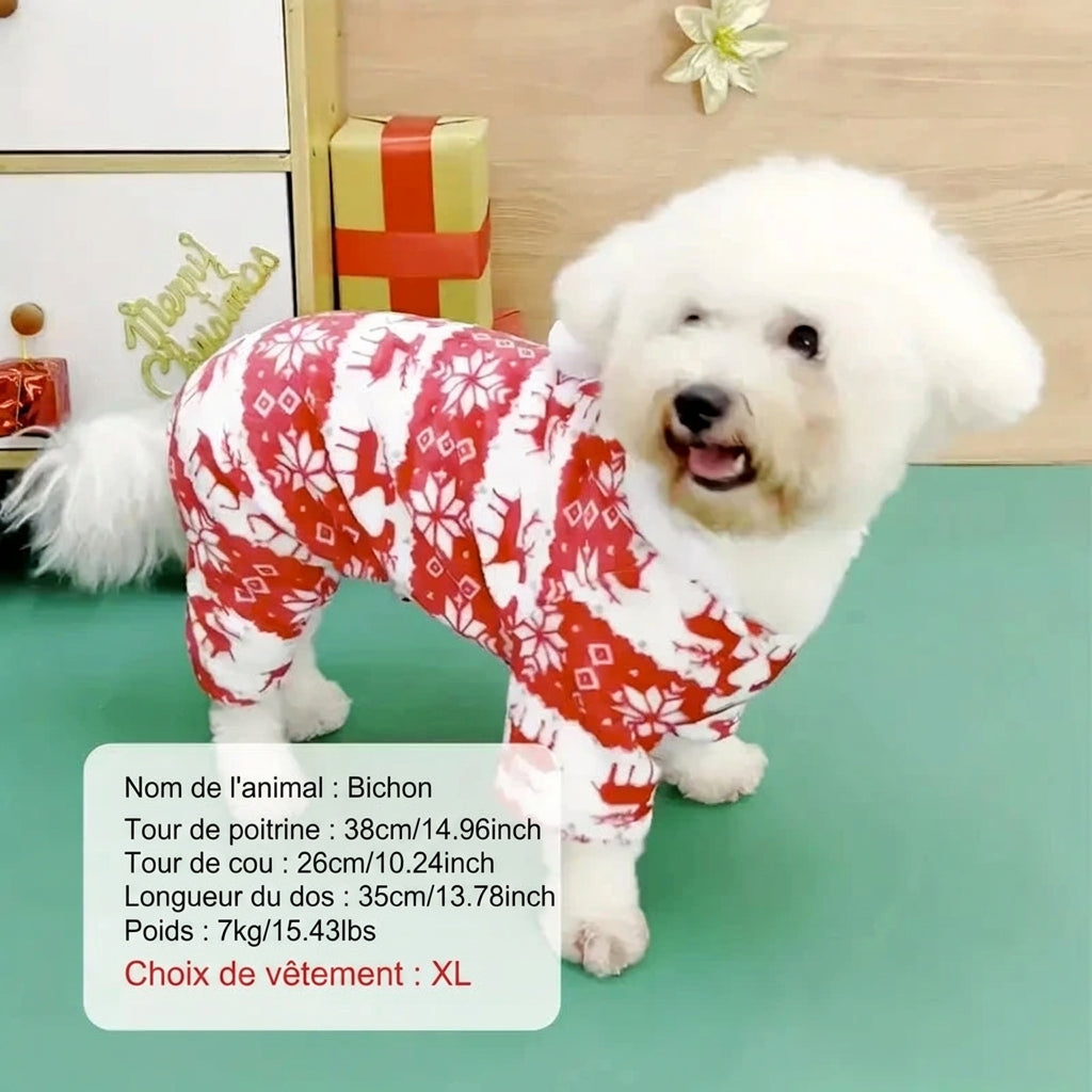 Bichon en pyjama de Noël rouge taille XL