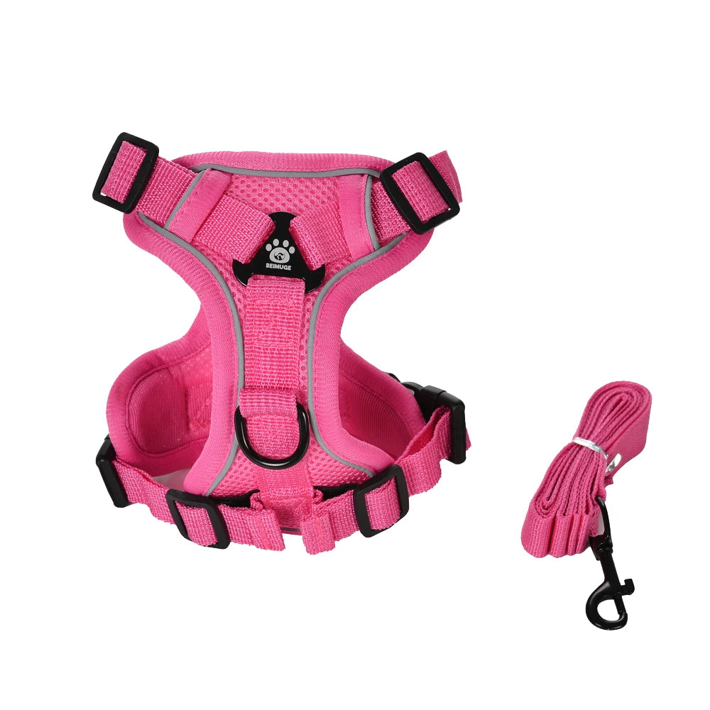 Harnais gilet Brise rose avec laisse assortie