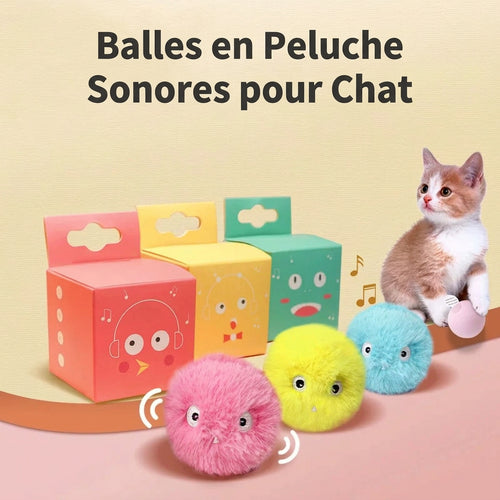 Balles sonores pour chat dans leur boîte