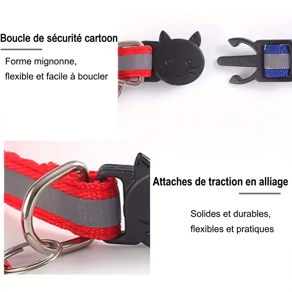 Boucle de sécurité tête de chat et attaches en alliage du collier