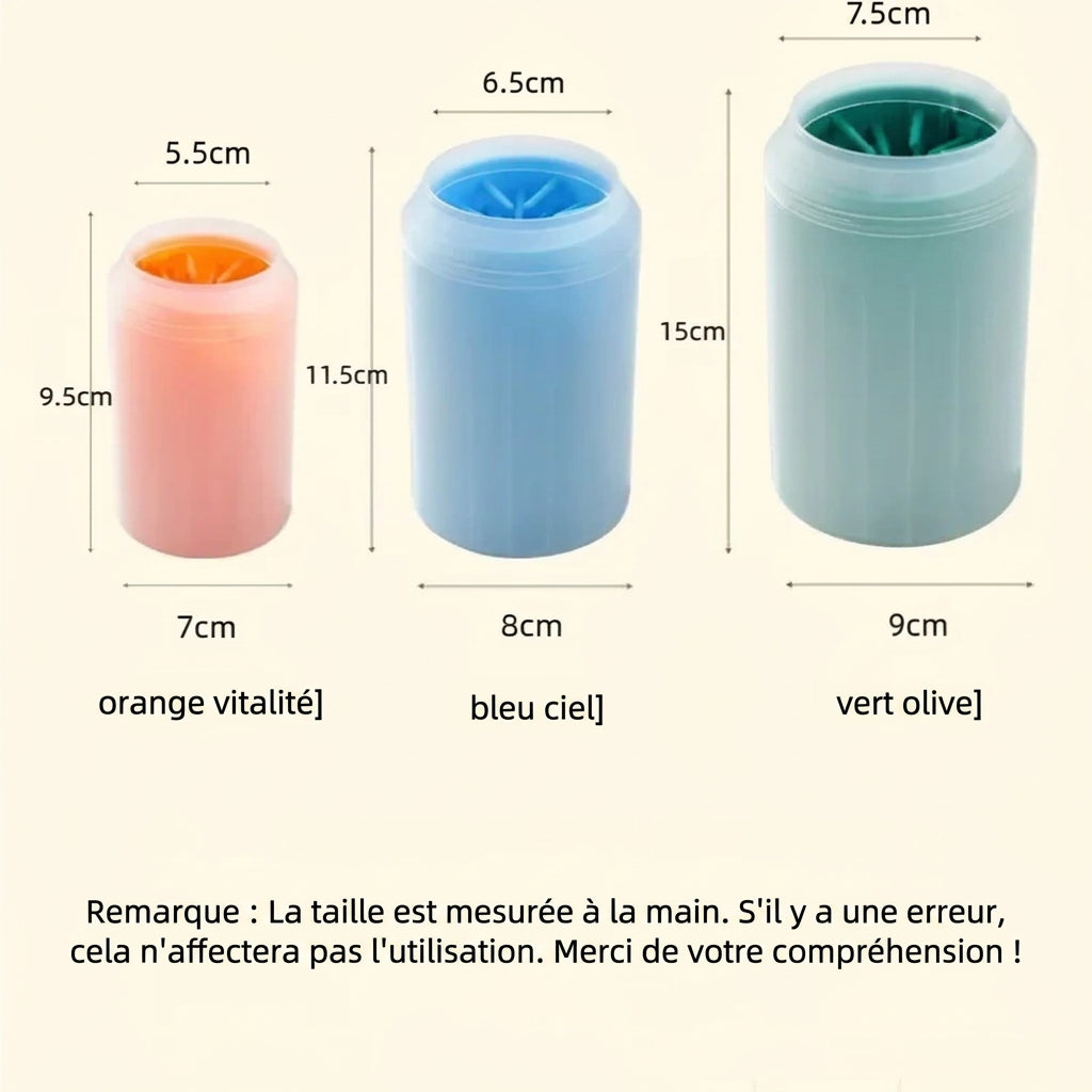 Dimensions du gobelet en orange, bleu ciel et vert olive