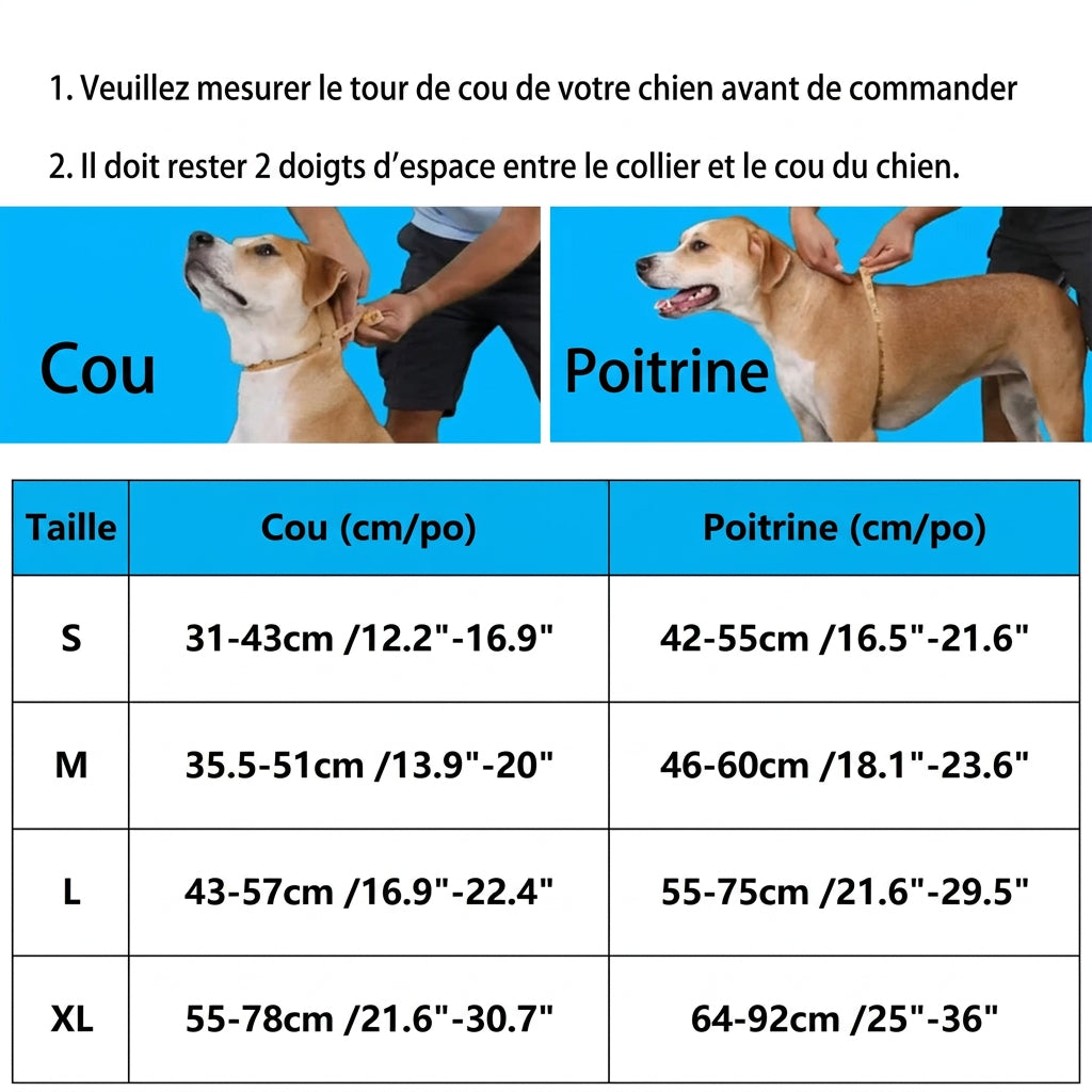 Guide des tailles – Harnais Cacao anti-traction