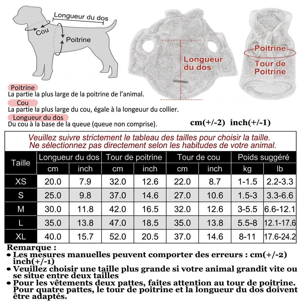 Guide des tailles du manteau polaire