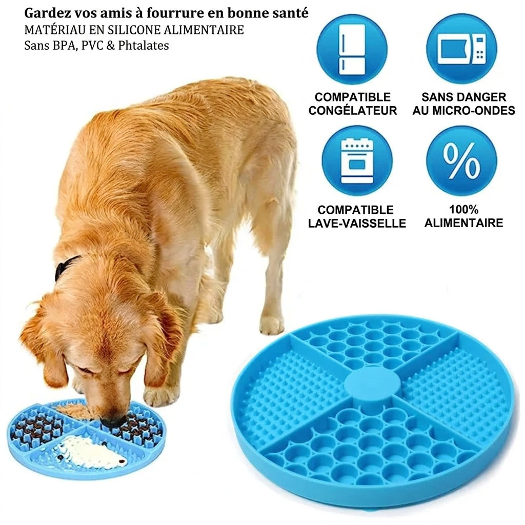 Chien léchant le tapis rond, silicone alimentaire, compatible congélateur, micro-ondes et lave-vaisselle