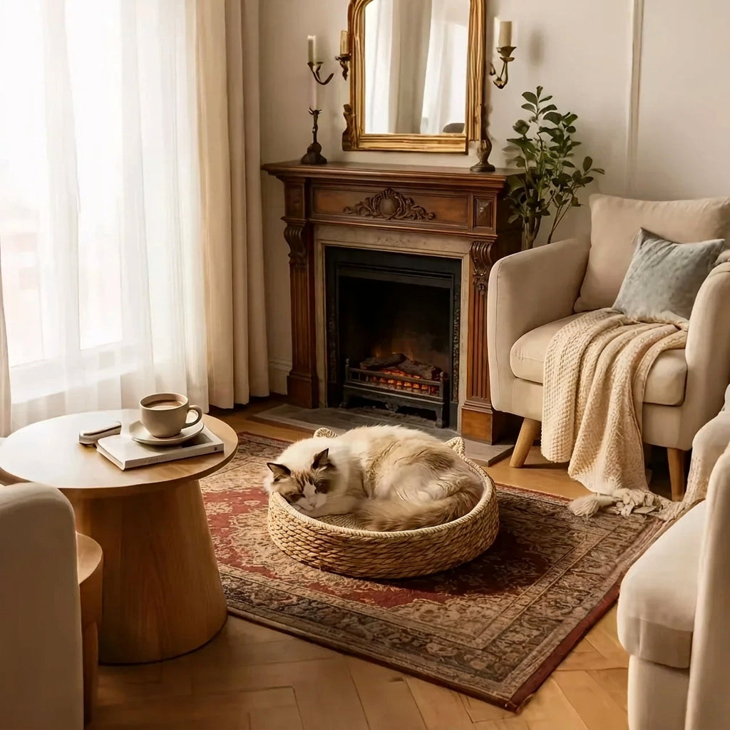 Chat sur le lit griffoir en corde