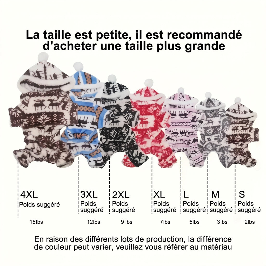 Pyjamas de Noël par taille avec poids suggéré