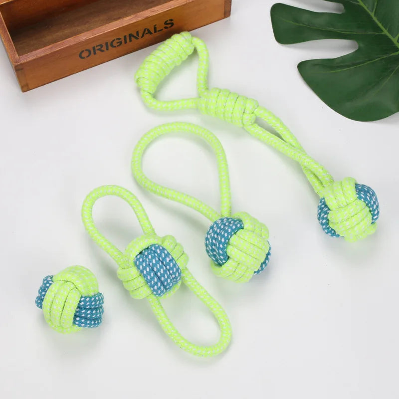 Jouets en corde à nœuds pour chien, vert et bleu